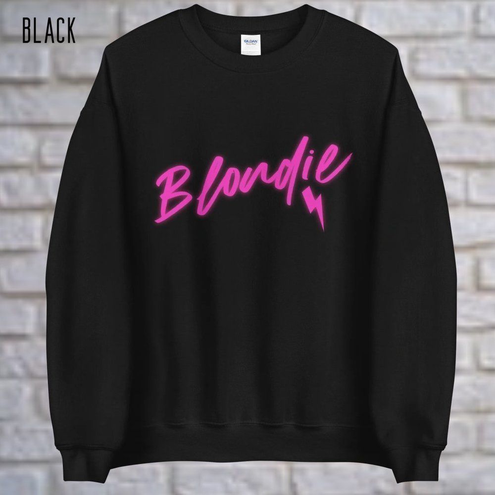 NWT "BLONDIE" Black and Neon Pink Pullover Cotton Sweatshirt - Picture 2 of 3